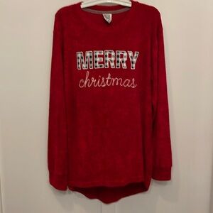 Merry Christmas Women Tunic Top 2X Red Embroidered Holiday Festive Warm Cozy